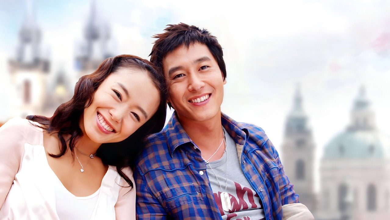 Lovers in Prague backdrop