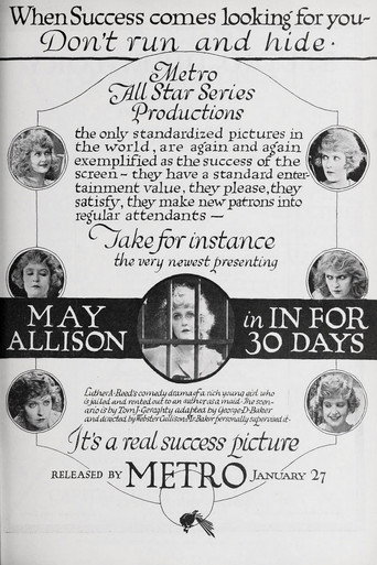 Movie poster for In for Thirty Days (1919)