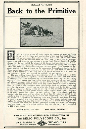 Movie poster for Back to the Primitive (1911)