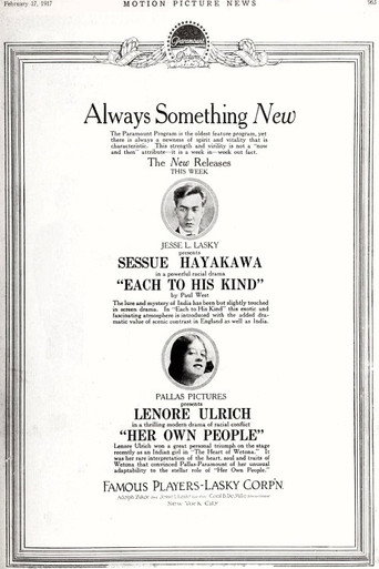 Movie poster for Each to His Kind (1917)
