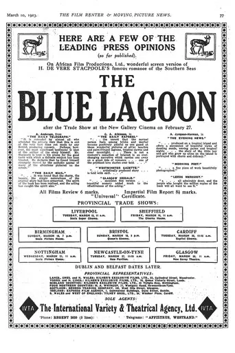 Movie poster for The Blue Lagoon (1923)