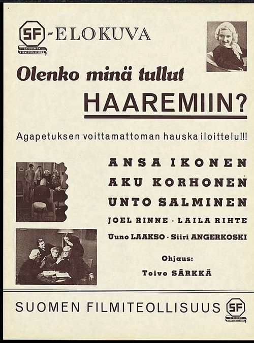 Movie poster for Olenko minä tullut haaremiin (1938)