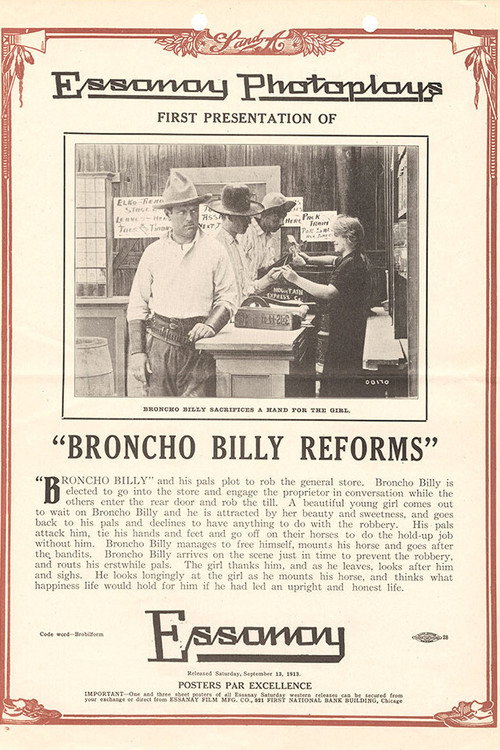 Movie poster for Broncho Billy Reforms (1913)