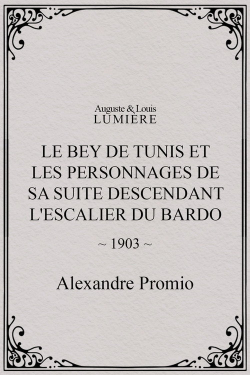 Movie poster for Le Bey de Tunis et les personnages de sa suite descendant l'escalier du Bardo (1903)