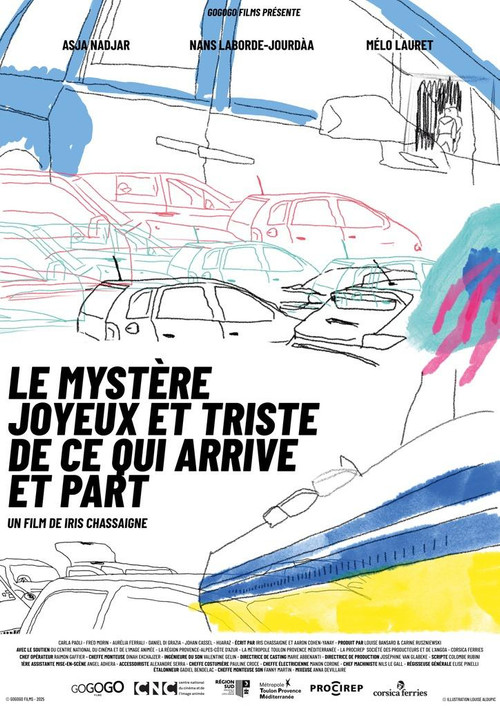 Movie poster for Le mystère joyeux et triste de ce qui arrive et part (2026)