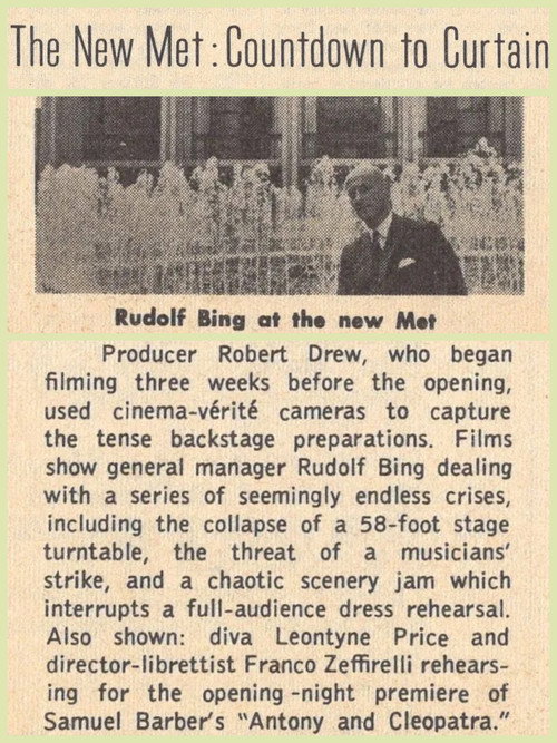Movie poster for The New Met: Countdown to Curtain (1966)