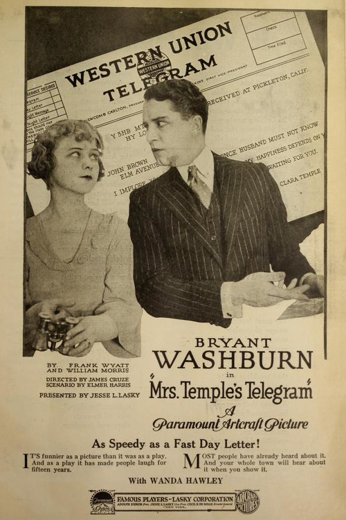 Movie poster for Mrs. Temple's Telegram (1920)