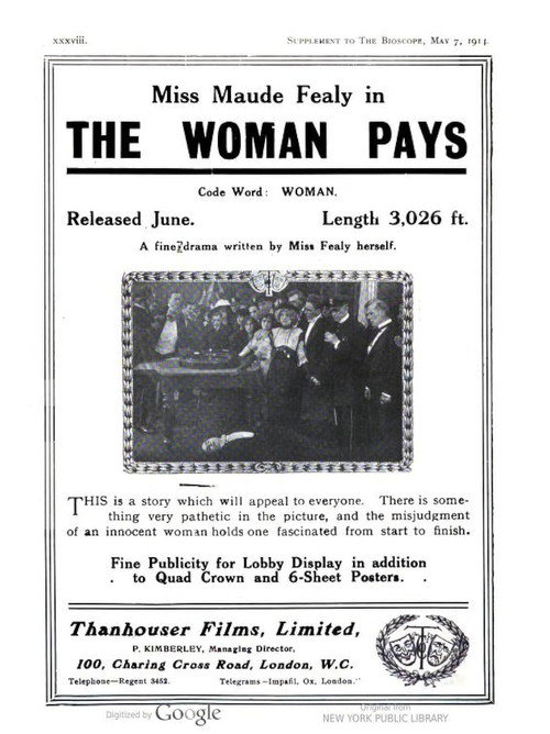 Movie poster for The Woman Pays (1914)