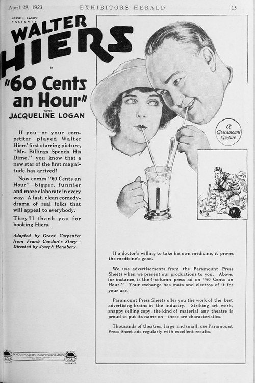 Movie poster for Sixty Cents an Hour (1923)