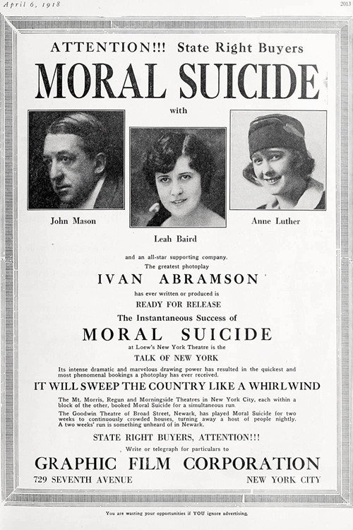Movie poster for Moral Suicide (1918)