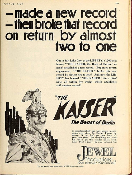 Movie poster for The Kaiser, the Beast of Berlin (1918)