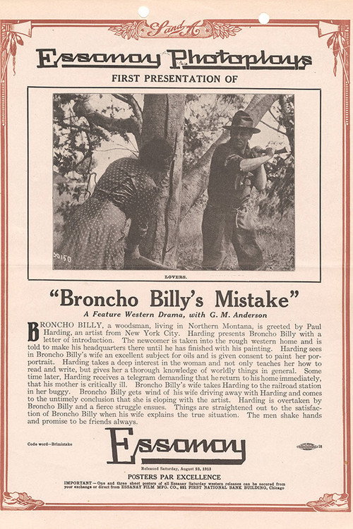 Movie poster for Broncho Billy's Mistake (1913)