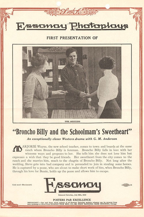 Movie poster for Broncho Billy and the Schoolmam's Sweetheart (1913)