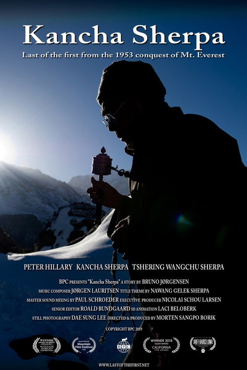Movie poster for Kancha Sherpa: Last of the First from the 1953 Conquest of Mt Everest