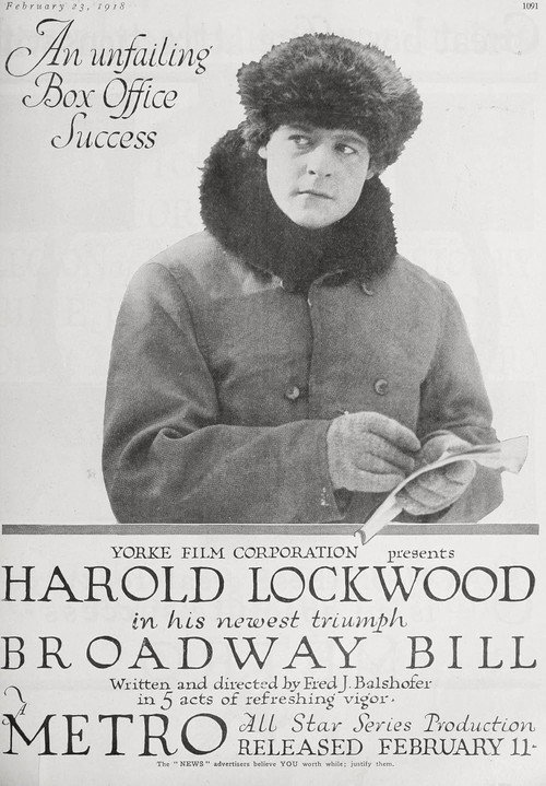 Movie poster for Broadway Bill (1918)