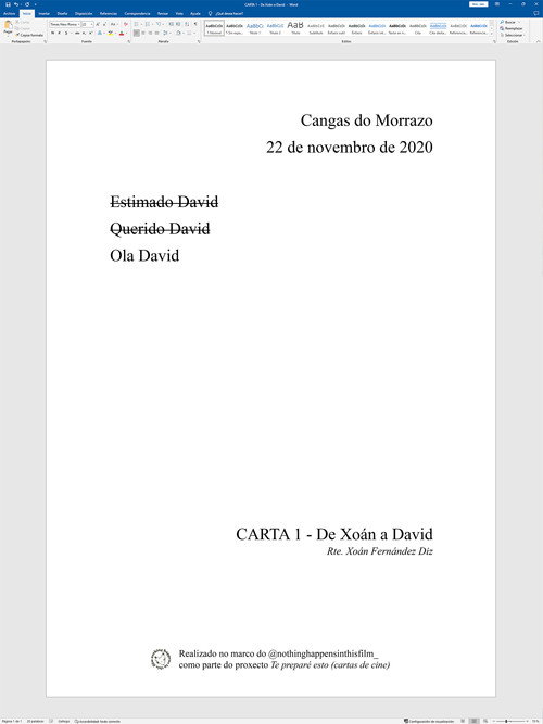 Movie poster for LETTER 1 - From Xoán to David (2020)