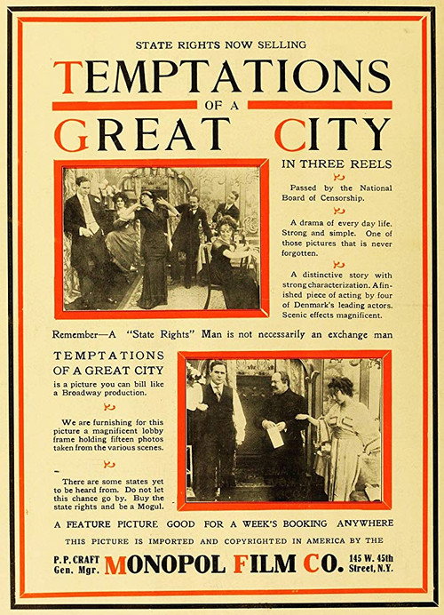 Movie poster for Temptations of a Great City (1911)