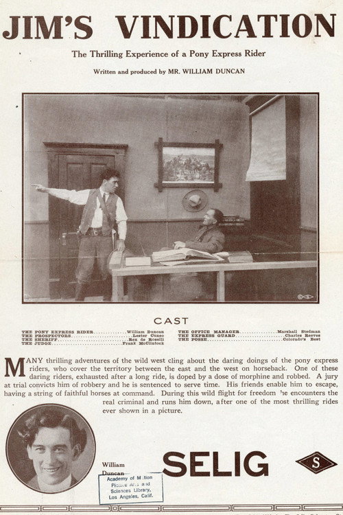 Movie poster for Jim's Vindication (1912)