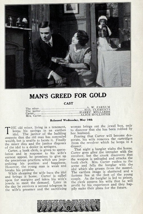 Movie poster for Man's Greed for Gold (1913)