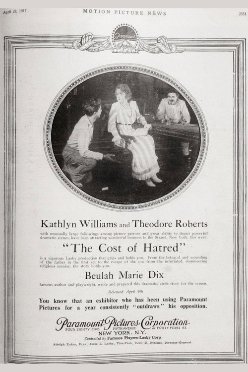 Movie poster for The Cost of Hatred (1917)