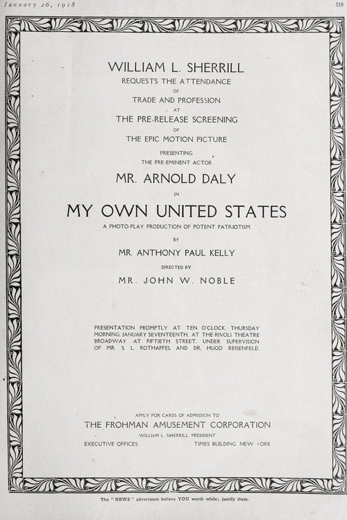 Movie poster for My Own United States (1918)