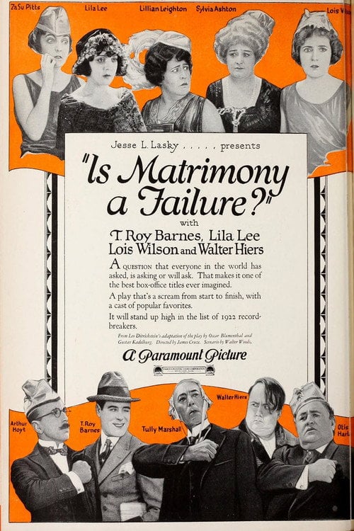 Movie poster for Is Matrimony a Failure? (1922)