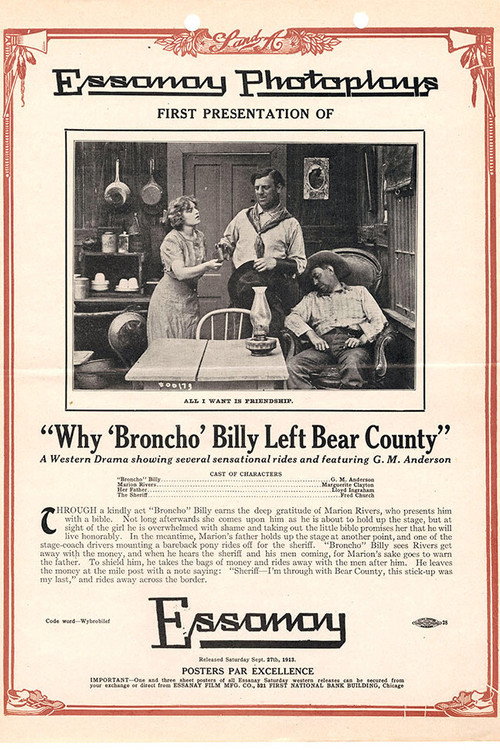 Movie poster for Why Broncho Billy Left Bear County (1913)