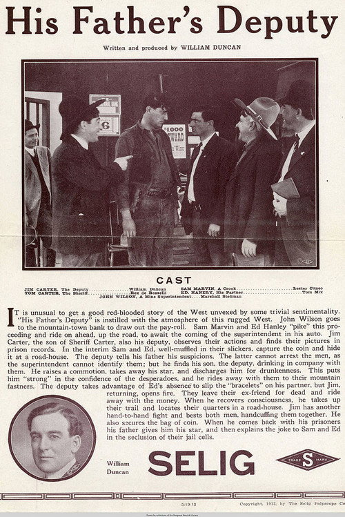 Movie poster for His Father's Deputy (1913)