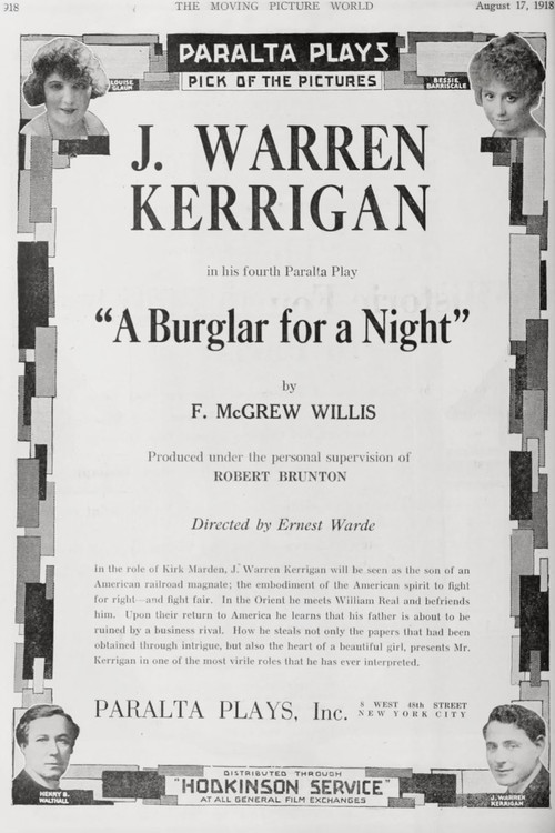 Movie poster for A Burglar for a Night (1918)