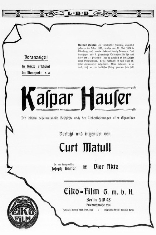 Movie poster for Kaspar Hauser (1915)