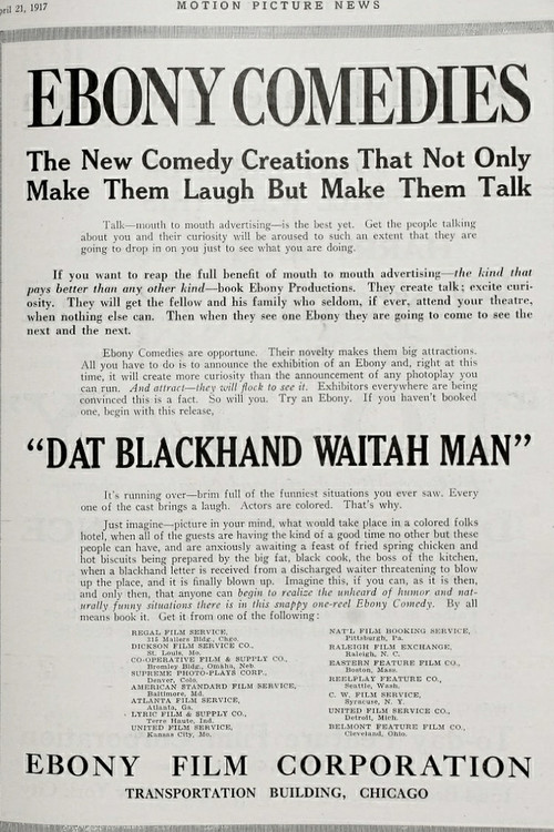 Movie poster for Dat Blackhand Waitah Man (1917)