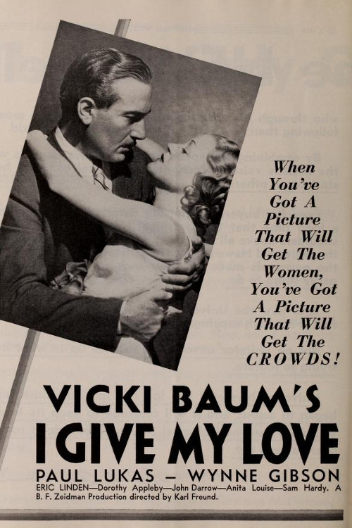 Movie poster for I Give My Love (1934)