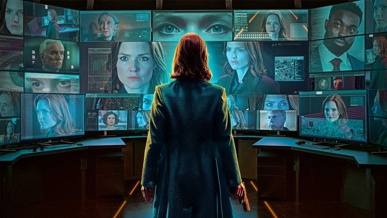 A tense, blue-hued surveillance shot of a London street at night