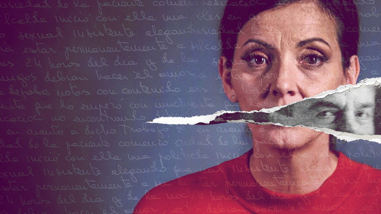 A dimly lit room where Nevenka Fernández sits, her face half in shadow, as if the weight of memory is physically pressing down on her.