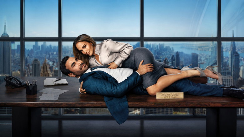 Jackie Cruz (Jennifer Lopez) delivers a stern company-wide address about the airline’s fraternization policy, her expression a mix of authority and barely contained frustration.