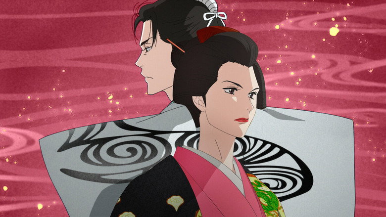 Arikoto and Iemitsu sit across from each other in a dimly lit room, the tension between them palpable in the silence.