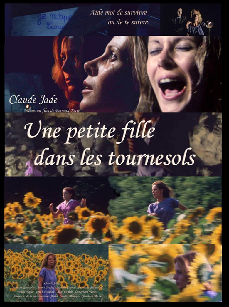 Une petite fille dans les tournesols poster background