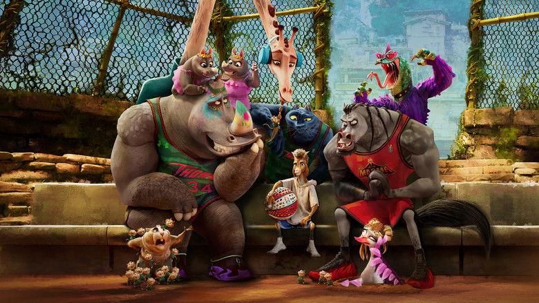 A neon-lit stadium where anthropomorphic animals prepare for a high-stakes roarball match