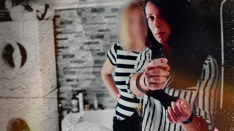 Rosa Peral speaks from prison, her face half in shadow, the camera lingering on her unblinking gaze.