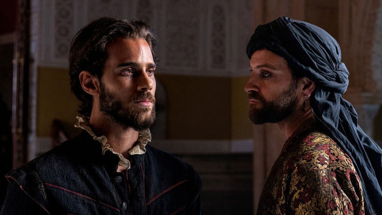 A figure silhouetted against a fortress wall