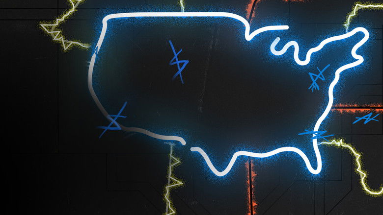 A split-screen of a voting booth and a gerrymandered district map, the latter rendered in jagged, unnatural shapes