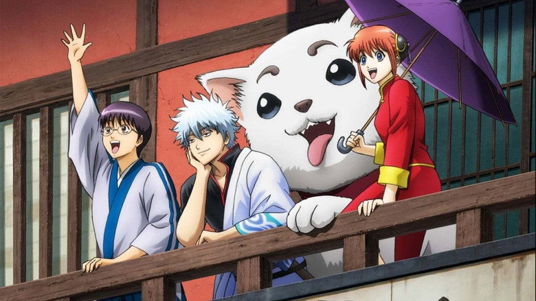 A dimly lit room where Gintoki, Shinpachi, and Kagura lounge in various states of disarray, the glow of a lantern casting long shadows