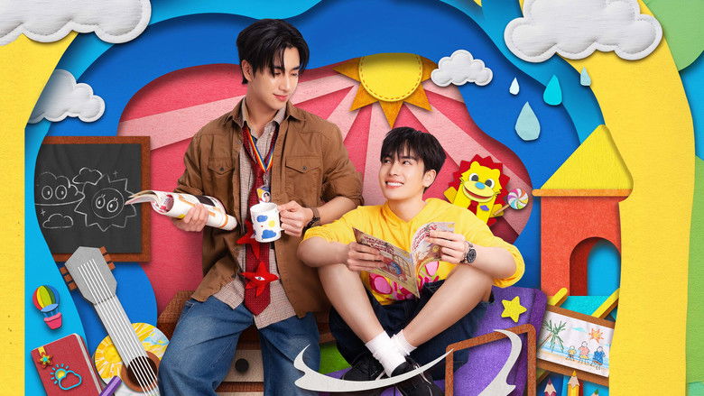 The protagonist, looking exhausted and disheveled, gently adjusts a toy on a table while his partner, with a vacant, innocent expression, watches him with wide, trusting eyes.