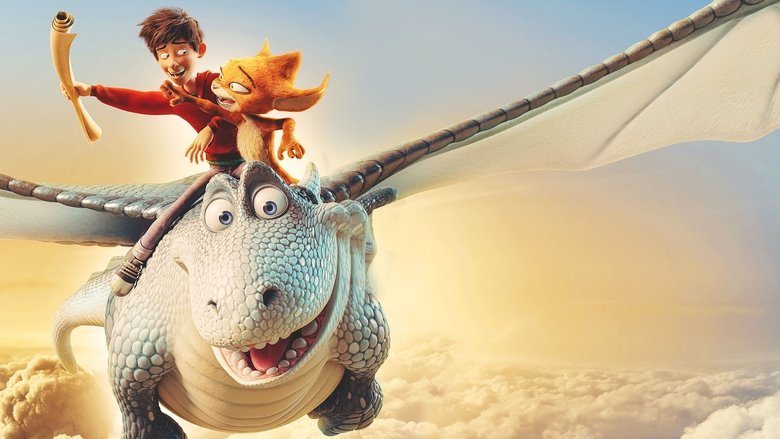 A silver dragon and a brownie soar over a stormy ocean, the dragon's wings cutting through the wind as the brownie clings to its back.