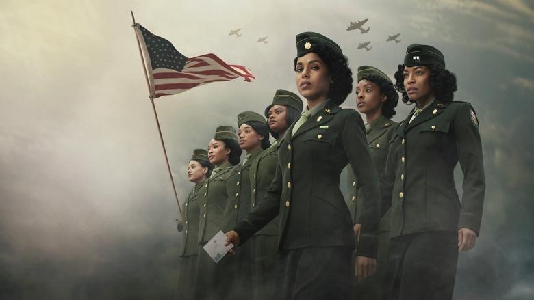 A dimly lit warehouse filled with towering stacks of undelivered mail, the women of the 6888th Battalion silhouetted against the chaos.