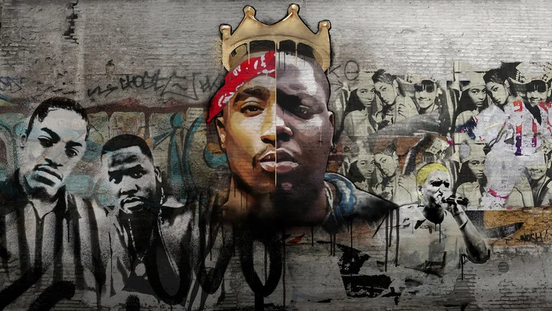 Afrika Bambaataa at a turntable, surrounded by early hip-hop pioneers in a dimly lit rec room