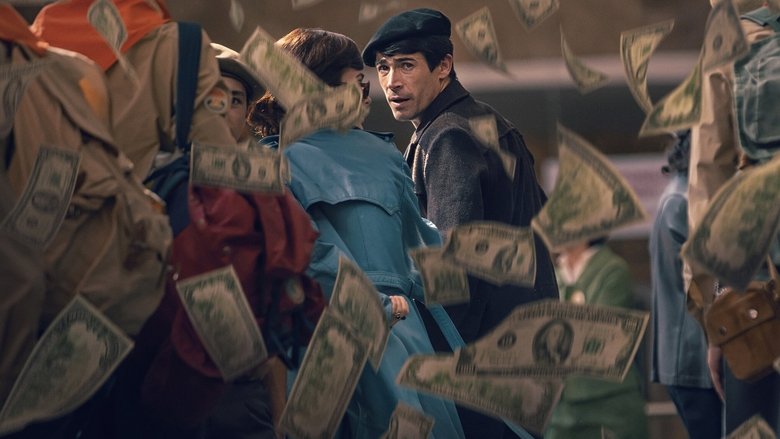 A dimly lit room where Lucio Urtubia and his accomplices examine a stack of forged traveler’s checks, their faces half-hidden in shadow.