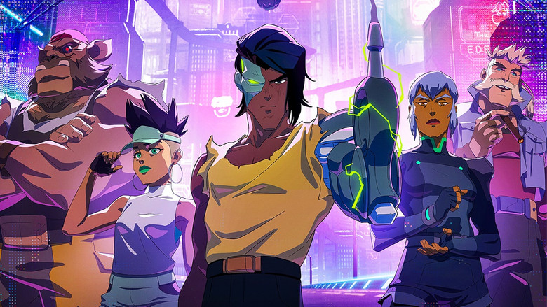 A neon-lit alleyway in Eden, where Dolph Laserhawk and Alex Taylor stand under flickering holograms, their faces half-lit by the glow of corporate propaganda.