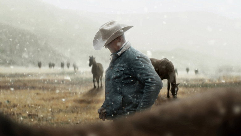 A lone figure stands in a sunlit corral, the silhouette of a horse nearby, evoking the quiet bond between man and animal.