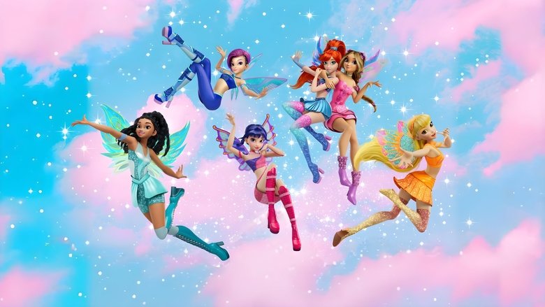 The Winx mid-transformation, their wings unfurling in a burst of elemental energy